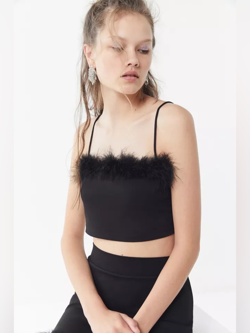 UO feather trim crop top